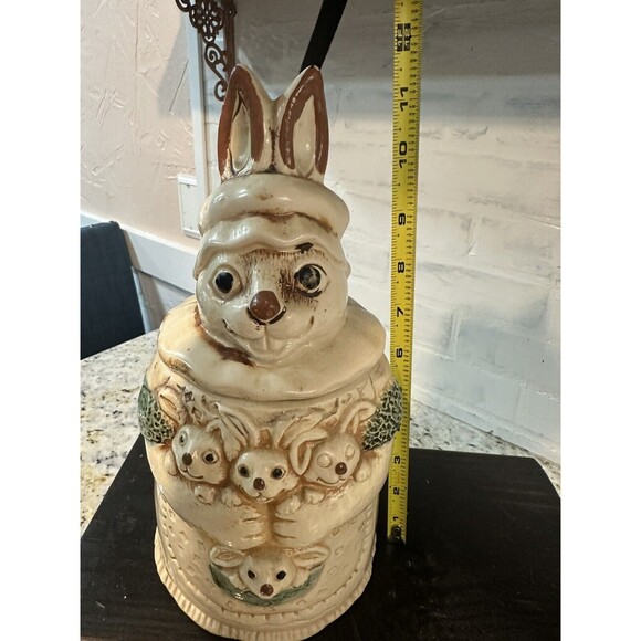 Vintage Rabbit Bunny & Baby Bunnies Cookie Jar Easter Spring Decor Kitchen MCM - Picture 9 of 11